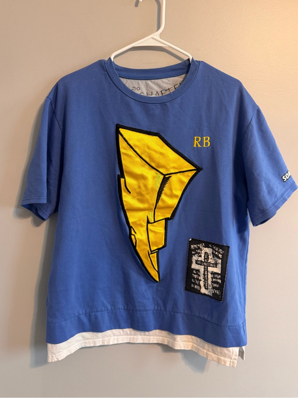 Korean Streetwear Rebellious Spirit Graphic Layered T-Shirt Blue Size Large